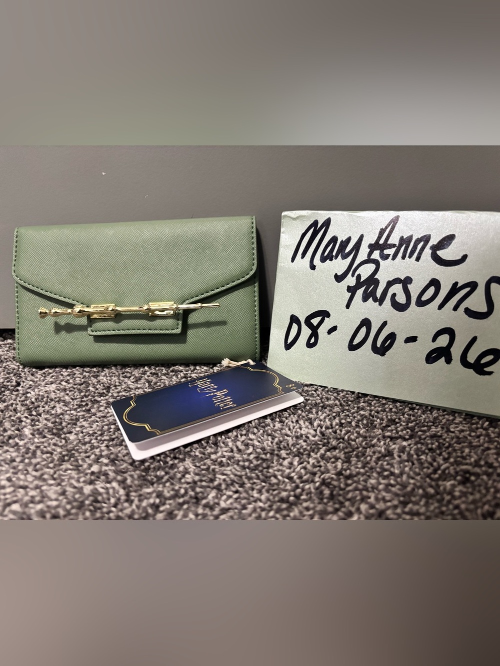 Loungefly Sage Green Harry Potter Deathly Hallows Wallet with Gold Hardware